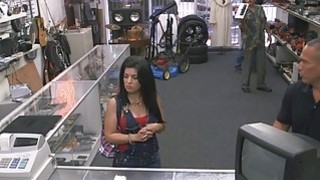 Sexy latin chick and the pawnman fucking at the back office