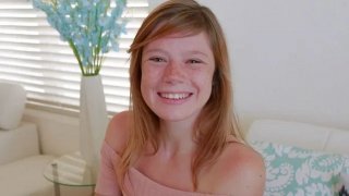 Cute Teen Redhead with Freckles Orgasms during Casting